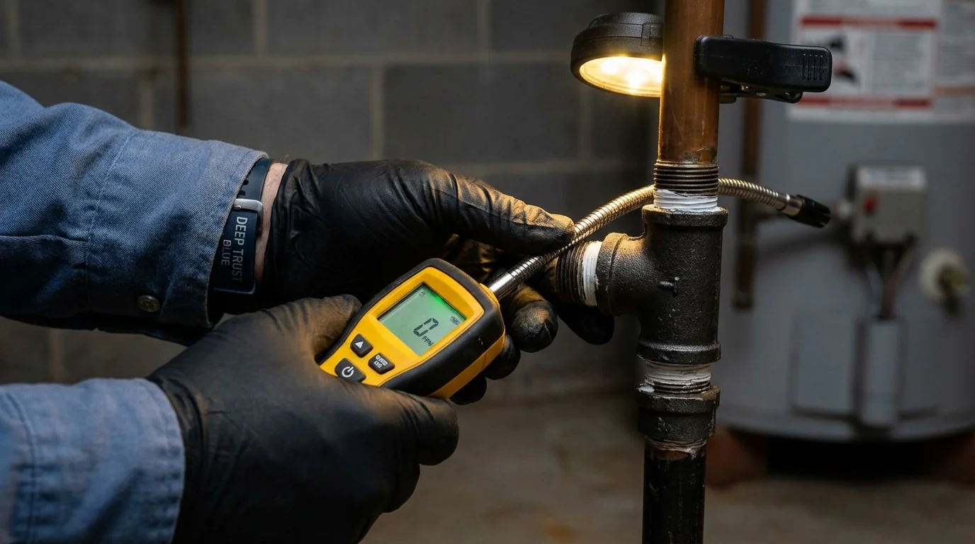 Gas leak detection with electronic sniffer by Johns Plumbing LLC in Hawley