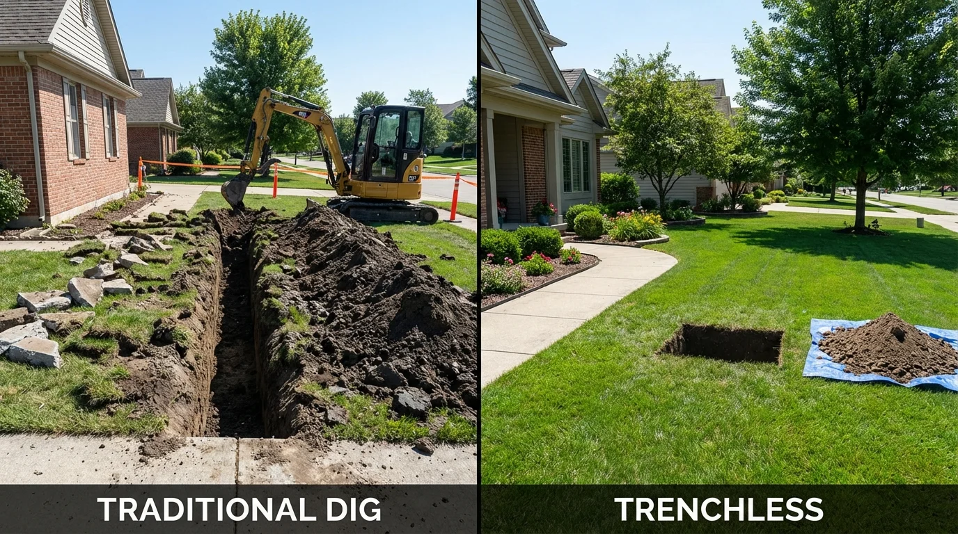 Trenchless sewer repair with minimal yard damage versus traditional excavation in Hawley, MN